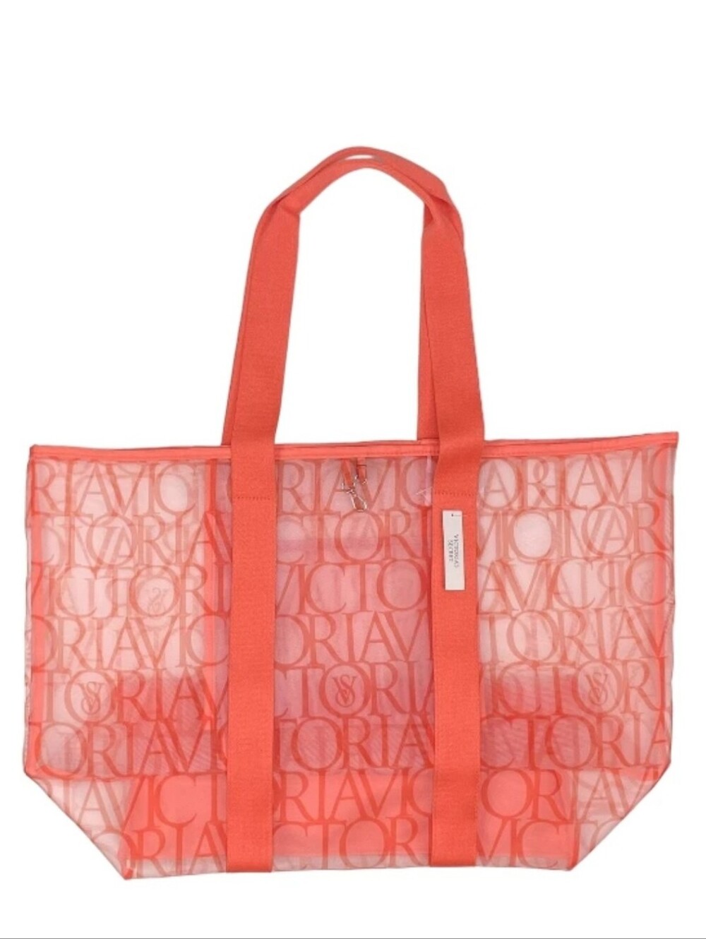 Victoria's Secret NWT Transparent Mesh Coral Orange Tote Bag.